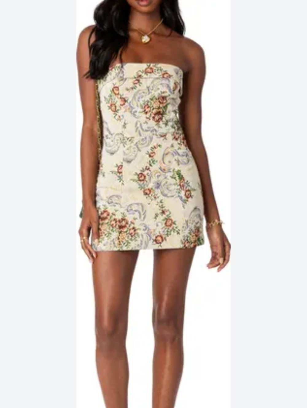 EDIKTED Floral Tapestry Lace Up Dress Size Small